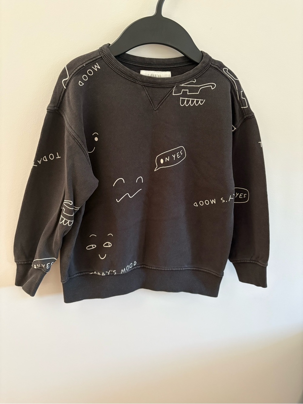 Zara Black Kids Graphic Crewneck Sweatshirt with White Doodles